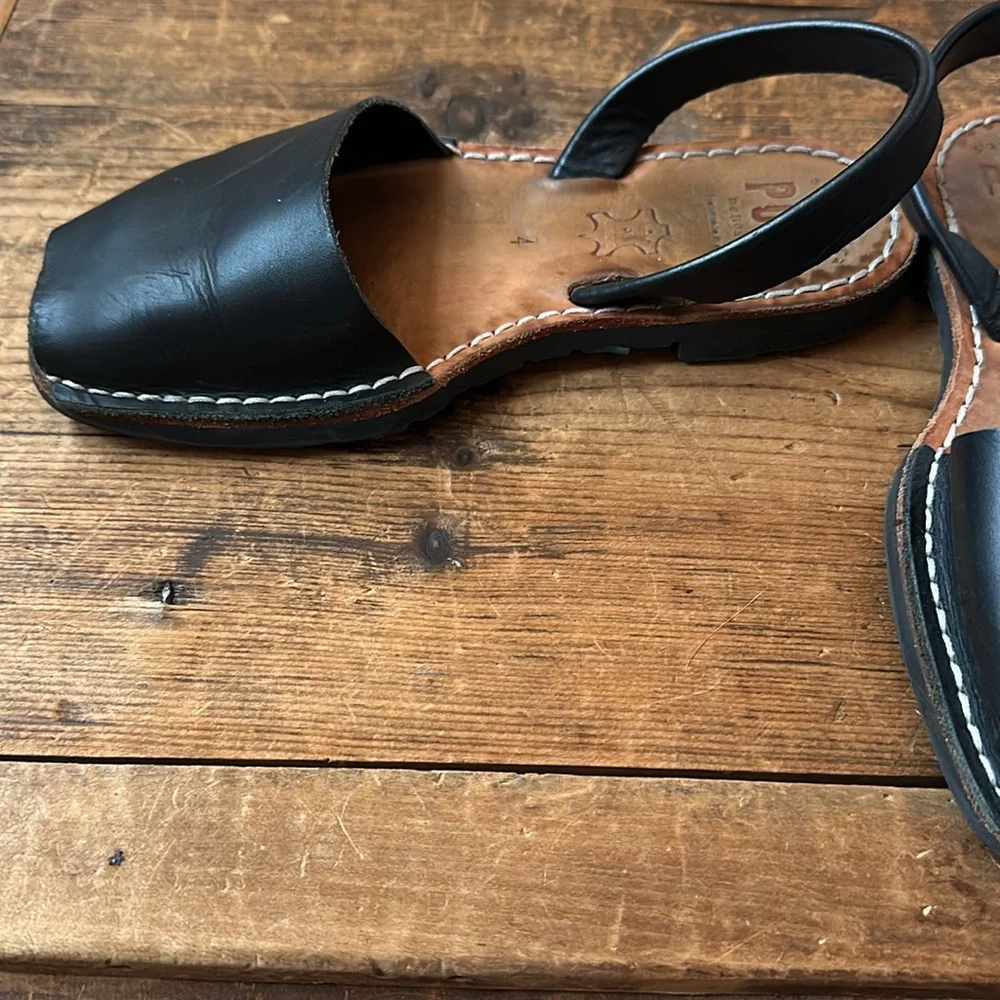 PONS Kids Black Leather Slingback Sandals